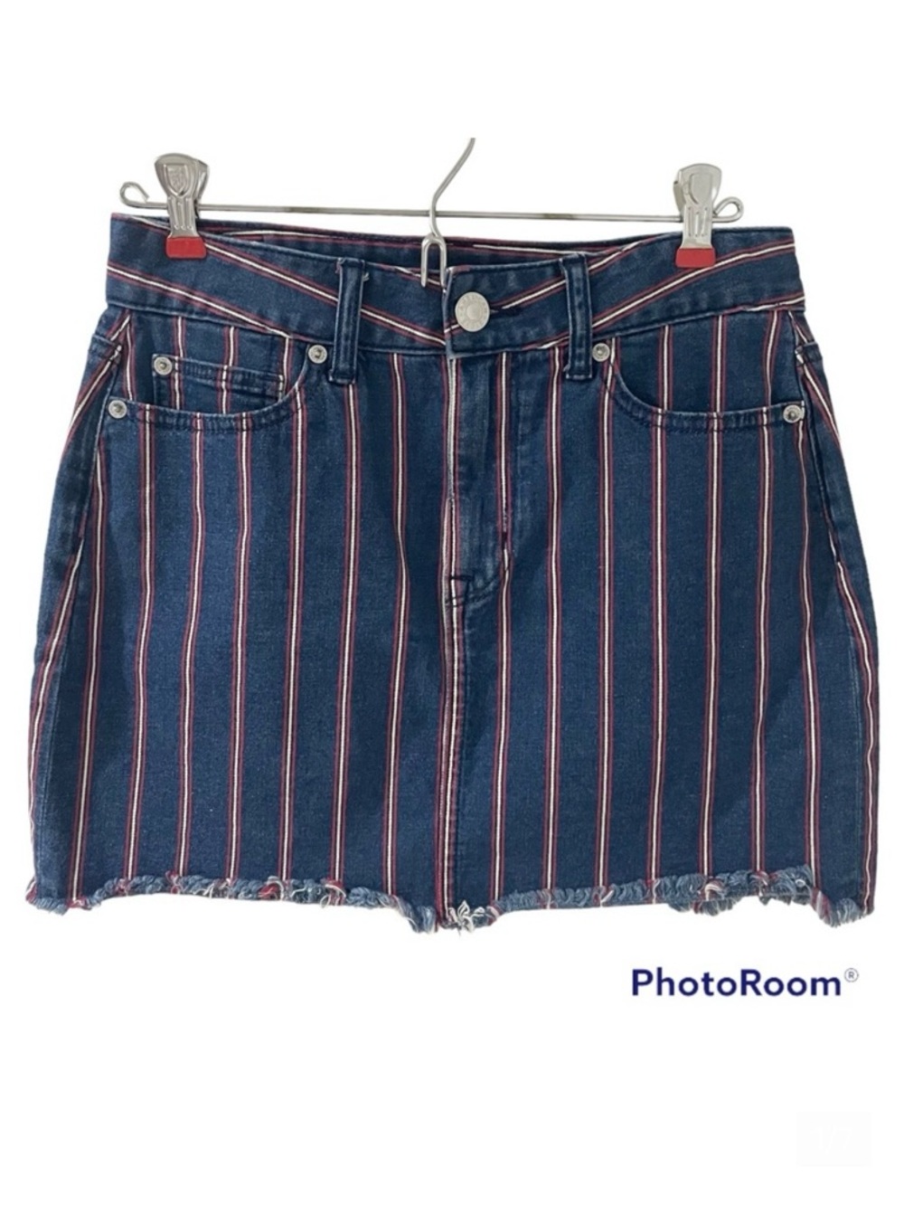 American Eagle Blue Red White Stripe Denim Mini Skirt - Size 4